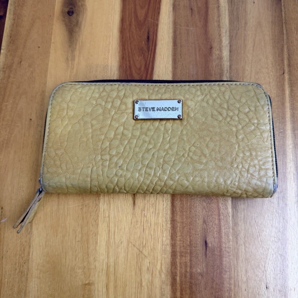 Steve Madden Mustard Yellow Textured Zip Around Wallet Travel Boho Western